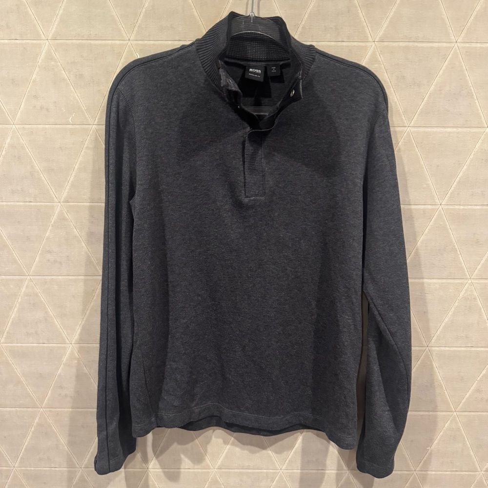 Hugo Boss Men's Gray Knit Long Sleeve 1/2 Zip Sweater Size M